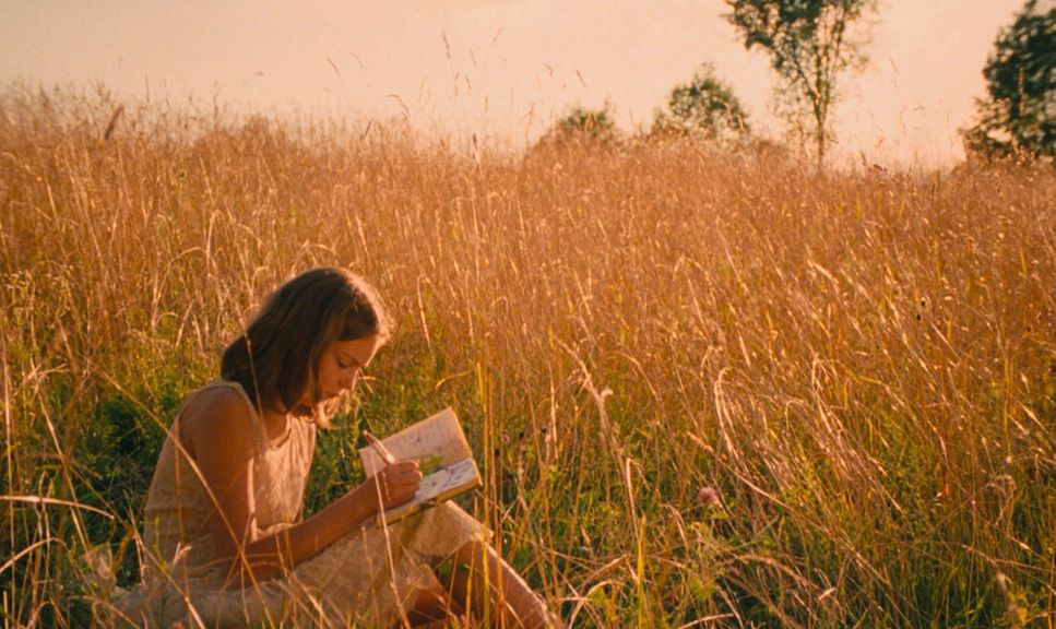 A lone figure in a sunlit field